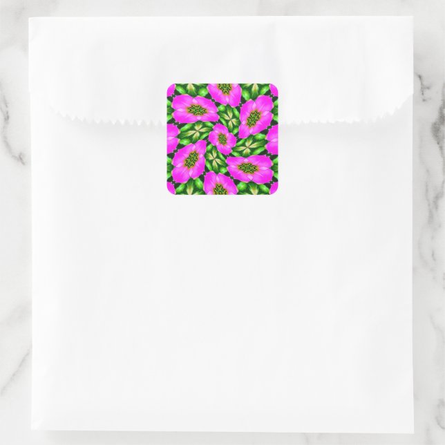 Pink Flamingo Flowers Pattern Square Sticker (Bag)