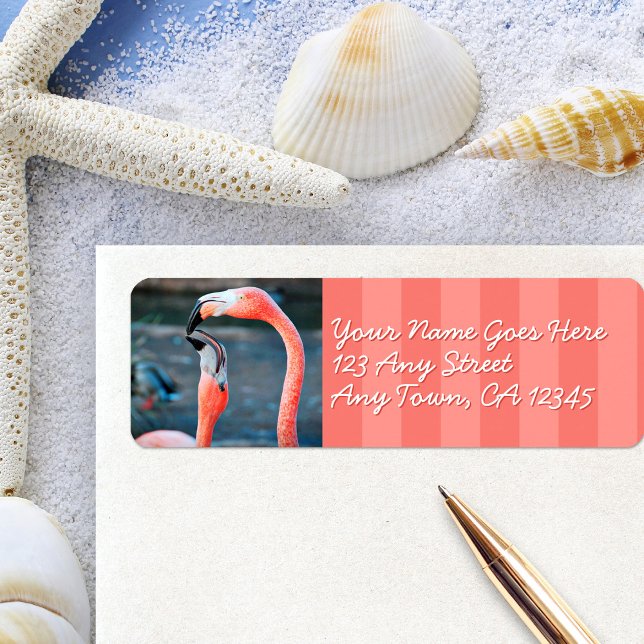 Pink flamingo friends photo custom script address label (Creator Uploaded)