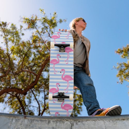 Pink Flamingo Fun Pattern Skateboard