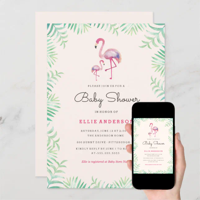 Pink Flamingo Girl Baby Shower Invitation | Zazzle