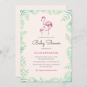Pink Flamingo Girl Baby Shower Invitation