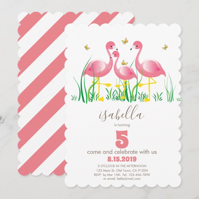 Pink Flamingo Girl Birthday Invitation (Front/Back)