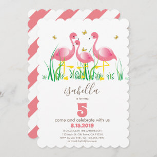Pink Flamingo Girl Birthday Invitation