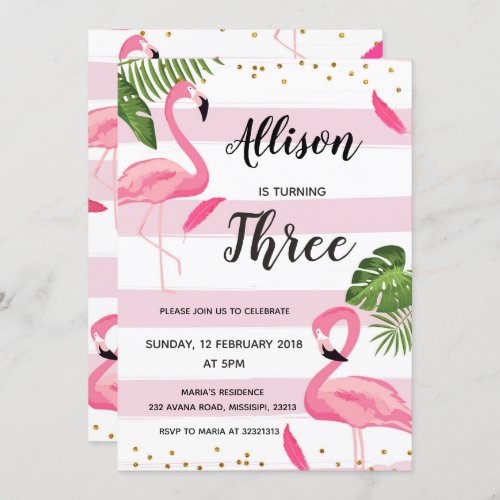 Pink Flamingo Girl Birthday Party Invitation