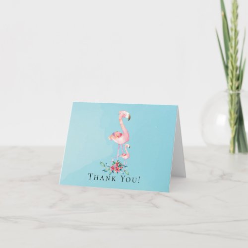 Pink Flamingo Girls Baby Shower Thank You Note