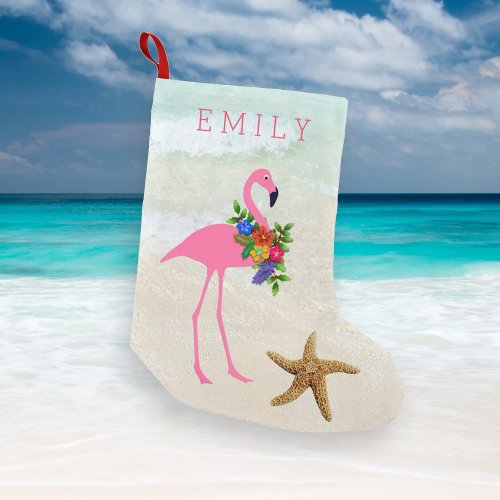 Pink Flamingo Girls Beach Small Christmas Stocking