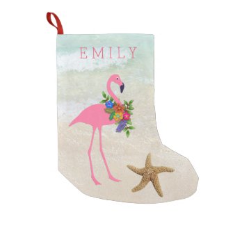 Pink Flamingo Girls Beach Small Christmas Stocking