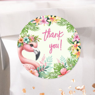 Pink Flamingo Girls Birthday Party Classic Round Sticker
