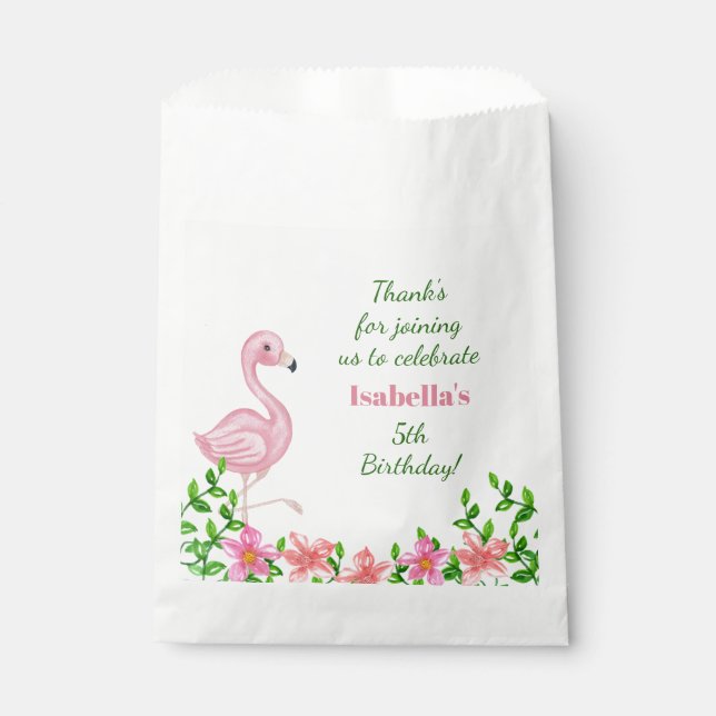 Pink Flamingo Girl's Birthday Party Thank You Favor Bag (Front)