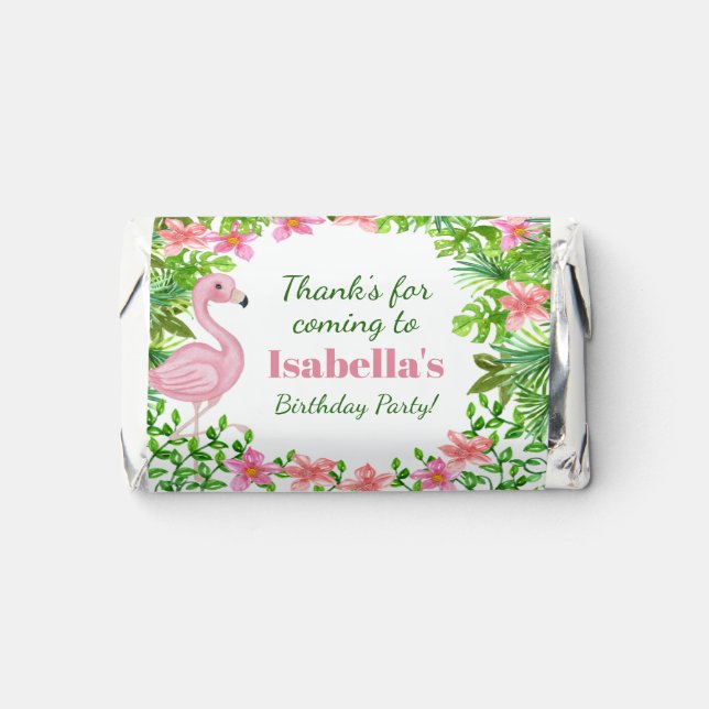 Pink Flamingo Girl's Birthday Party Thank You Hershey's Miniatures (Front)