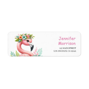 Pink Flamingo Girls Tropical Watercolor Address Label