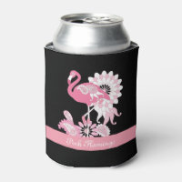 Pink Flamingo Girly Cool Personalized Black Can Cooler
