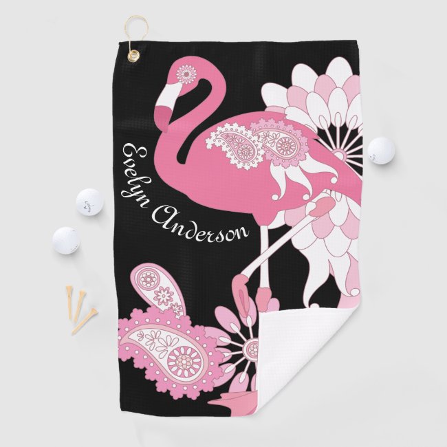 Pink Flamingo Girly Cute Personalized Black