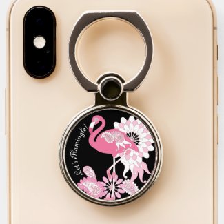 Pink Flamingo Girly Modern Black Phone Ring Stand