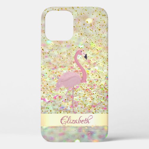 Pink Flamingo  Glitter Bokeh Confetti iPhone 12 Pro Case