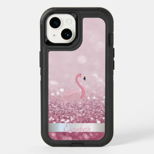 Pink Flamingo Glitter Bokeh  OtterBox iPhone 14 Case