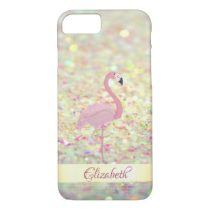Pink Flamingo  Glitter Bokeh - Personalized iPhone 8/7 Case