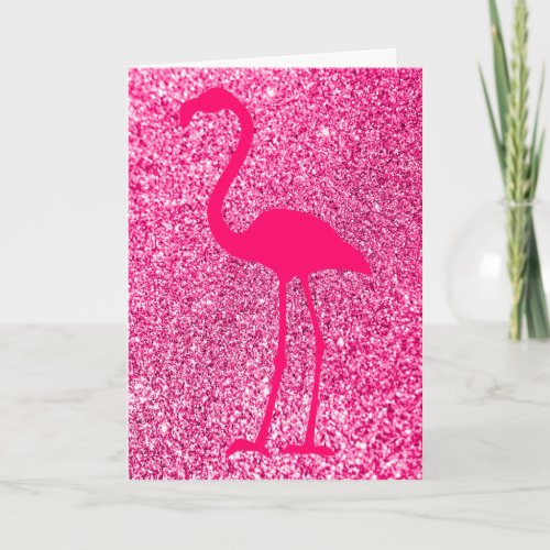 Pink Flamingo Glitter Happy Birthday Card