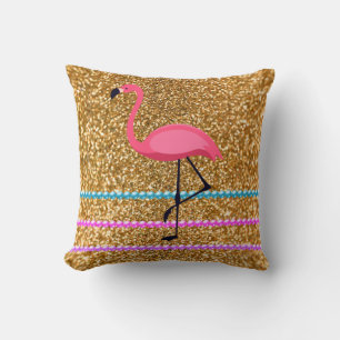 Pink Flamingo Glitter Throw Pillow