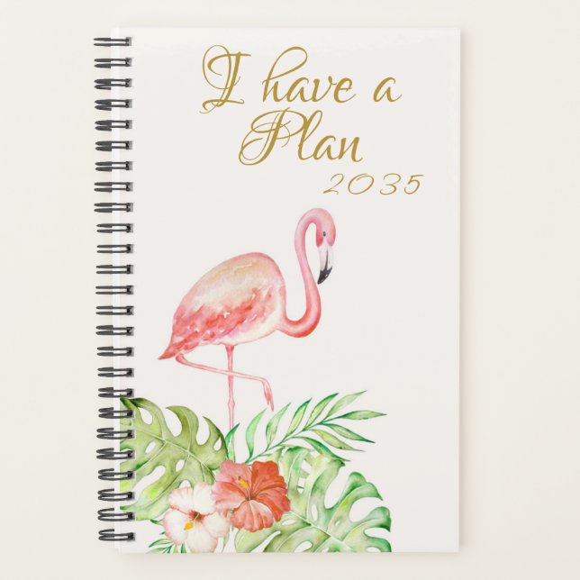 Pink Flamingo Gold Script Watercolor Illustrations Planner (Front)