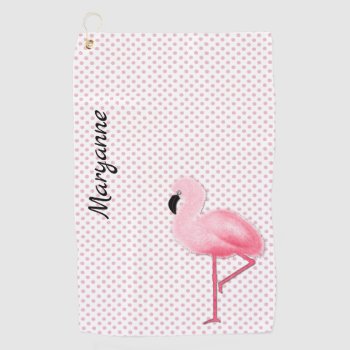 Pink Flamingo Golf Towel by DizzyDebbie at Zazzle