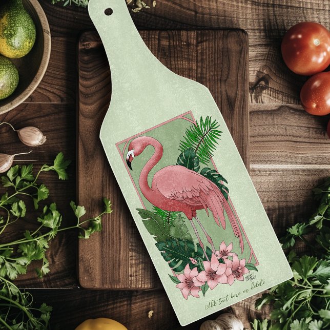Pink Flamingo Green Leaves Lily Cutting Board (Creator Uploaded)