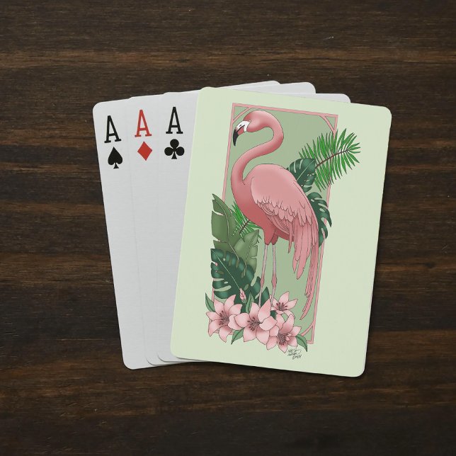 Pink Flamingo Green Leaves Lily Poker Cards (Creator Uploaded)