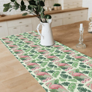Pink Flamingo Green Leaves Lily Short Table Runner