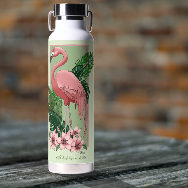 Pink Flamingo Green Leaves Lily Water Bottle (Creator Uploaded)