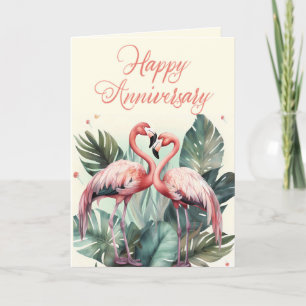 Pink Flamingo Happy Anniversary  Holiday Card