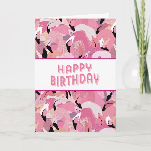 Pink Flamingo Happy Birthday Card