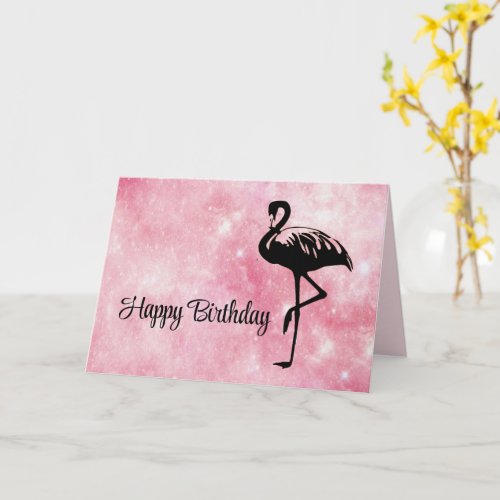Pink Flamingo Happy Birthday Glitter Sparkle Card