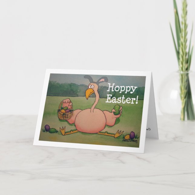 Pink Flamingo Happy Easter Funny Humor Card (Front)