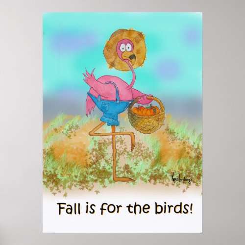 Pink Flamingo Happy Fall Funny Humor Pumpkin Patch Poster