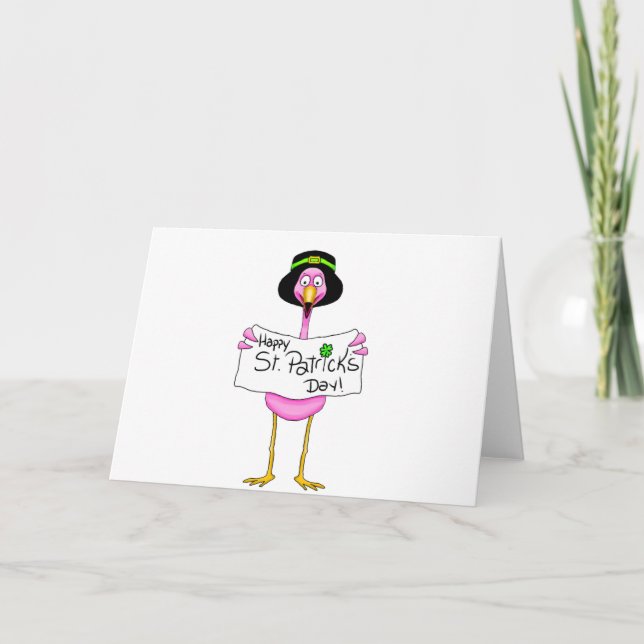 pink flamingo happy st. patricks day card (Front)