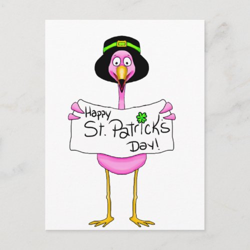 pink flamingo happy st patricks day postcard