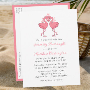 Pink Flamingo Hawaiian Tropical Beach Wedding Invitation Postcard