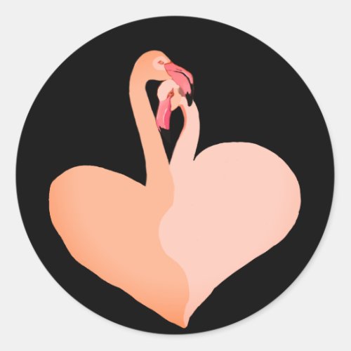 Pink Flamingo Heart  Classic Round Sticker Glossy Classic Round Sticker