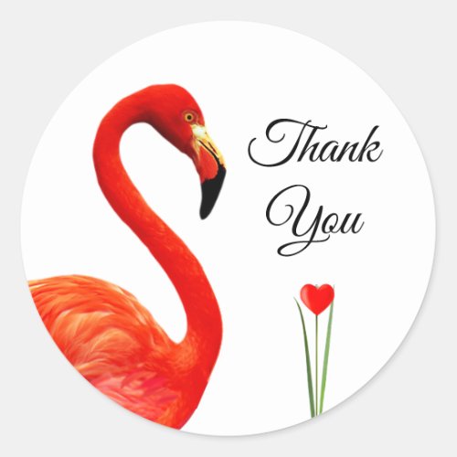 Pink Flamingo  Heart Thank You Classic Round Sticker