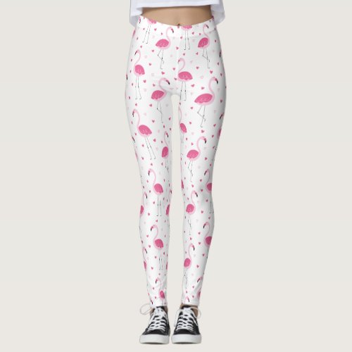 Pink Flamingo Hearts Leggings