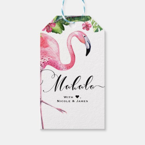 Pink Flamingo Hibiscus Floral Hawaii MAHALO ALOHA Gift Tags