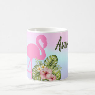 Pink Flamingo Hibiscus Holographic Coffee Mug