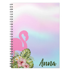 Pink Flamingo Hibiscus Holographic Notebook