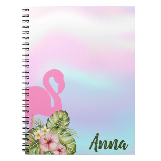 Pink Flamingo Hibiscus Holographic Notebook (Front)