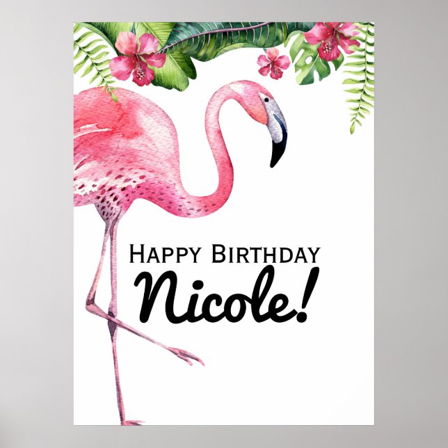 Pink Flamingo & Hibiscus Tropical Banner Poster (Front)