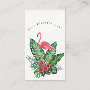 Pink Flamingo & Hibiscus Tropical Leaves Business Card