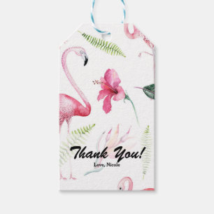 Pink Flamingo & Hibiscus Tropical Party Favor Gift Tags