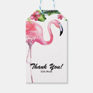 Pink Flamingo & Hibiscus Tropical Party Favor Gift Tags