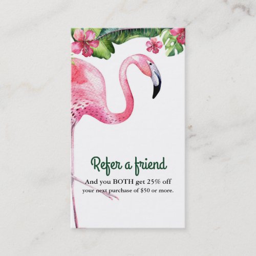 Pink Flamingo  Hibiscus Tropical Refer a Friend Referral Card