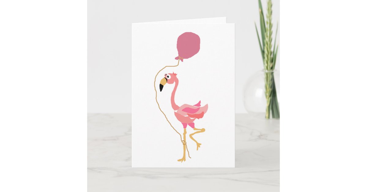Pink Flamingo Holding Balloon Card | Zazzle.com